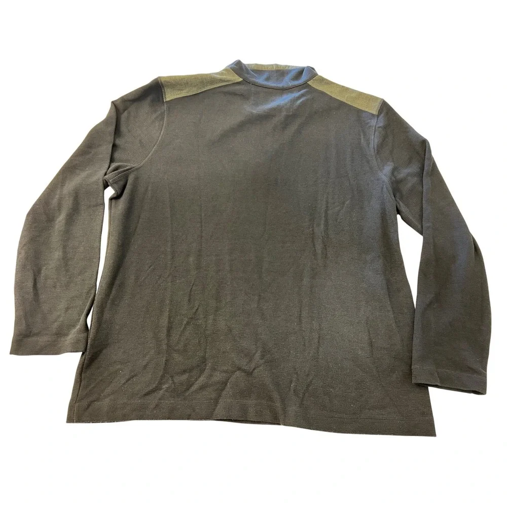 Banana Republic Mens XXL Quarter Zip Pullover Gray Olive Contrast Shoulder Patch